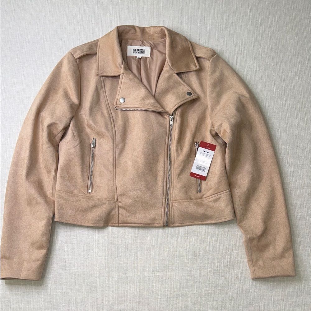 BB Dakota by Steve Madden Beige Faux Suede Moto Jacket